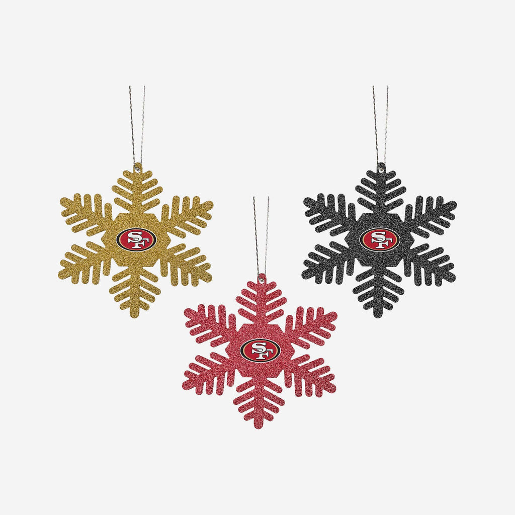 San Francisco 49ers 3 Pack Metal Glitter Snowflake Ornament FOCO - FOCO.com