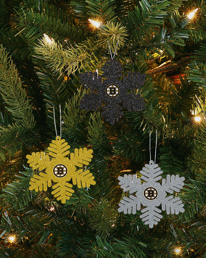Boston Bruins 3 Pack Metal Glitter Snowflake Ornament FOCO - FOCO.com