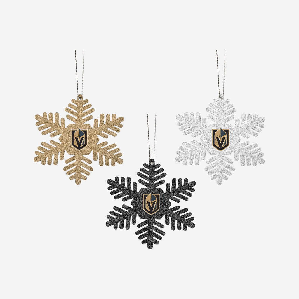 Vegas Golden Knights 3 Pack Metal Glitter Snowflake Ornament FOCO - FOCO.com