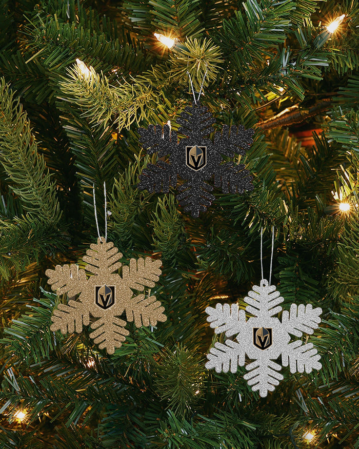 Vegas Golden Knights 3 Pack Metal Glitter Snowflake Ornament FOCO - FOCO.com