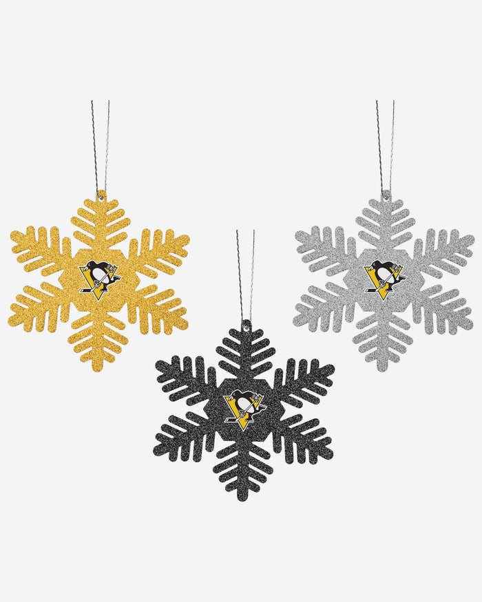Pittsburgh Penguins 3 Pack Metal Glitter Snowflake Ornament FOCO - FOCO.com
