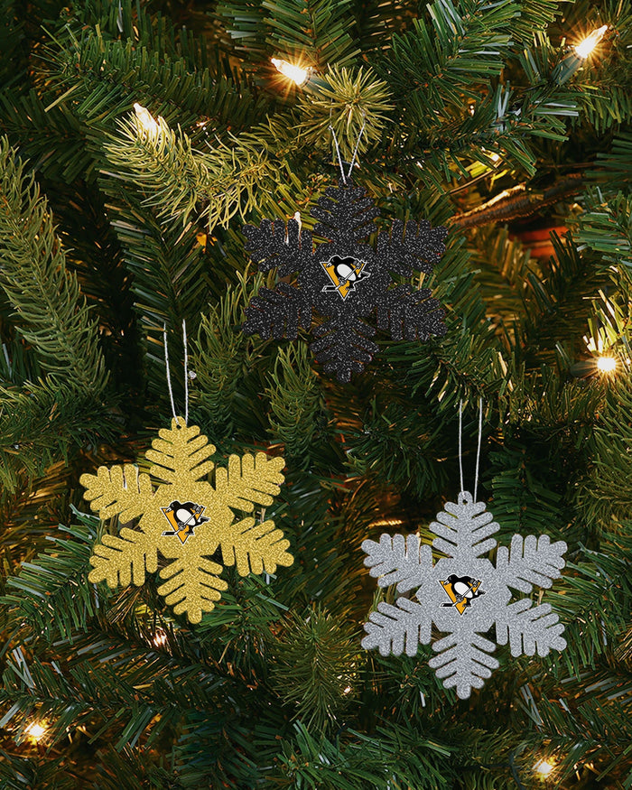 Pittsburgh Penguins 3 Pack Metal Glitter Snowflake Ornament FOCO - FOCO.com