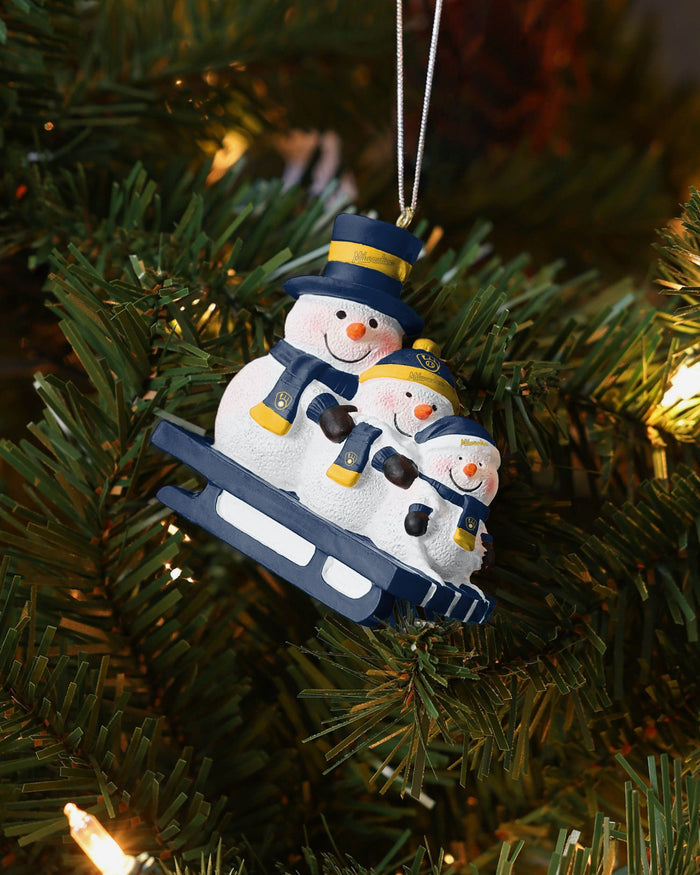 Milwaukee Brewers Sledding Snowmen Ornament FOCO - FOCO.com