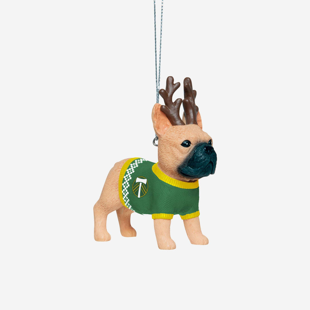 Portland Timbers French Bulldog Wearing Sweater Ornament FOCO - FOCO.com