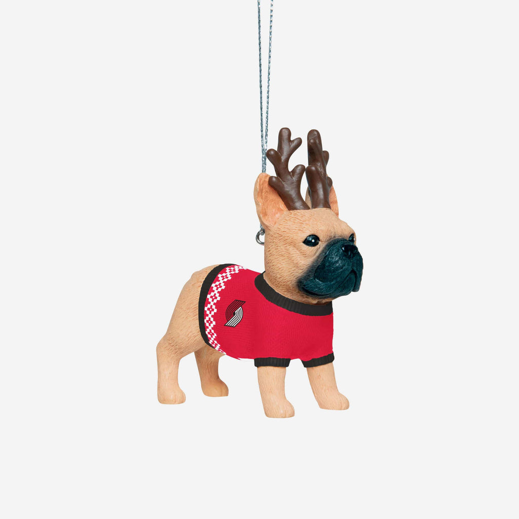 Portland Trail Blazers French Bulldog Wearing Sweater Ornament FOCO - FOCO.com