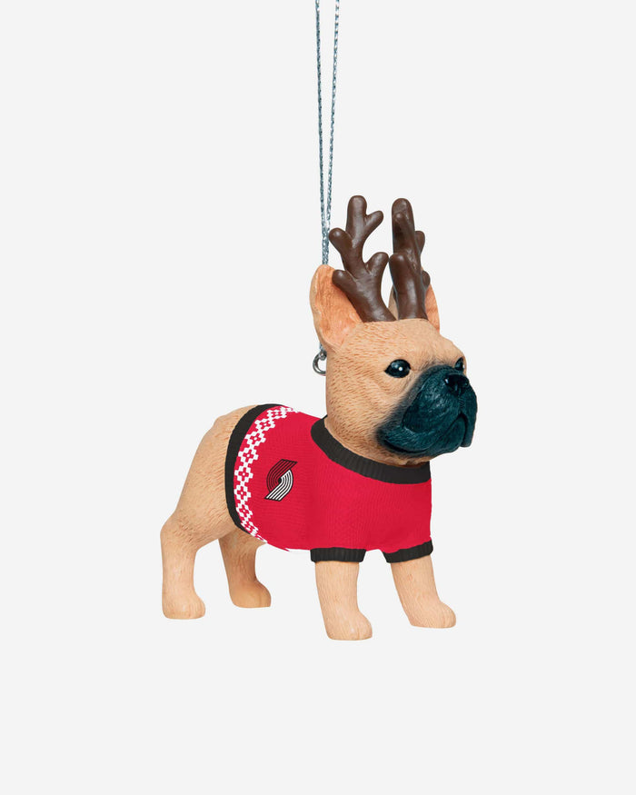 Portland Trail Blazers French Bulldog Wearing Sweater Ornament FOCO - FOCO.com