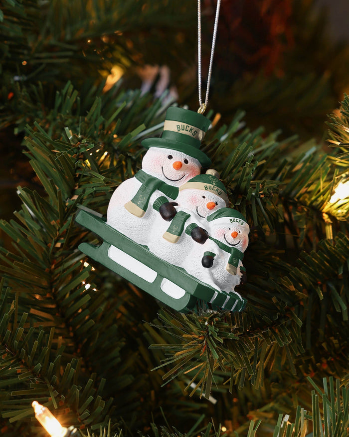 Milwaukee Bucks Sledding Snowmen Ornament FOCO - FOCO.com