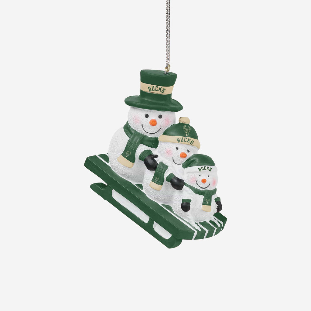 Milwaukee Bucks Sledding Snowmen Ornament FOCO - FOCO.com