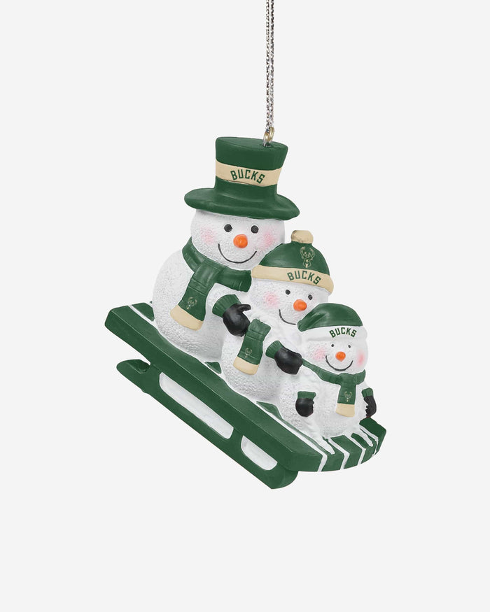 Milwaukee Bucks Sledding Snowmen Ornament FOCO - FOCO.com