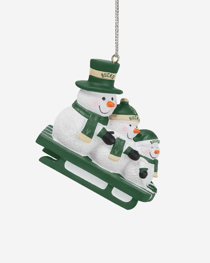 Milwaukee Bucks Sledding Snowmen Ornament FOCO - FOCO.com