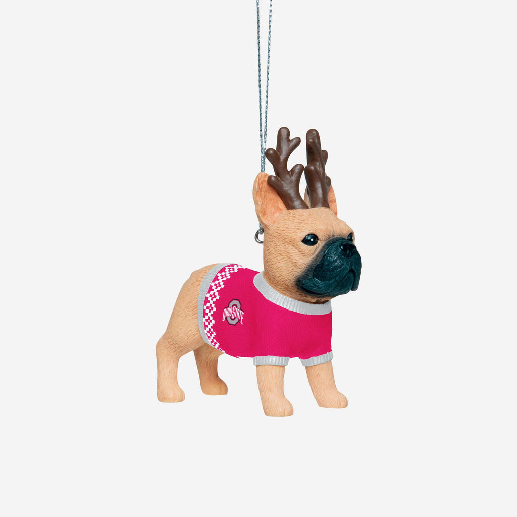 Ohio State Buckeyes French Bulldog Wearing Sweater Ornament FOCO - FOCO.com