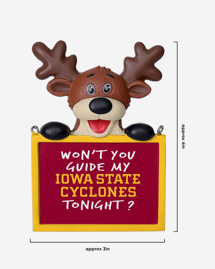 Iowa State Cyclones Reindeer With Sign Ornament FOCO - FOCO.com