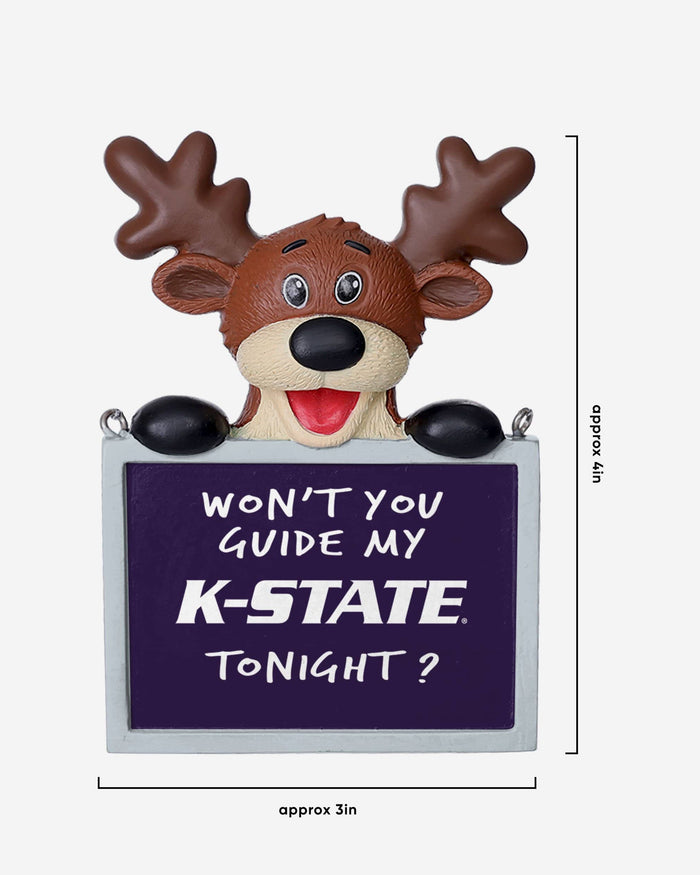 Kansas State Wildcats Reindeer With Sign Ornament FOCO - FOCO.com