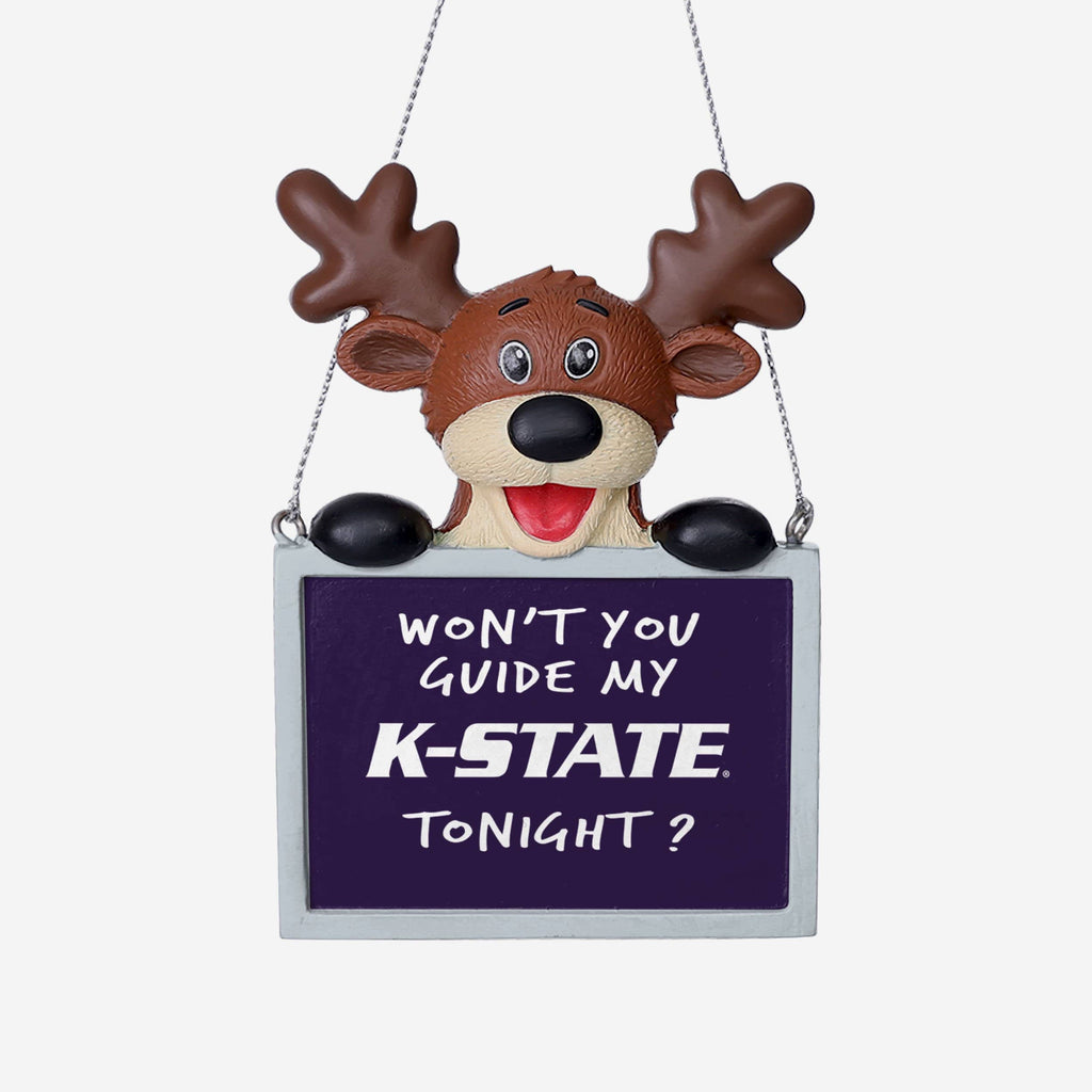 Kansas State Wildcats Reindeer With Sign Ornament FOCO - FOCO.com