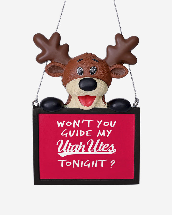 Utah Utes Reindeer With Sign Ornament FOCO - FOCO.com