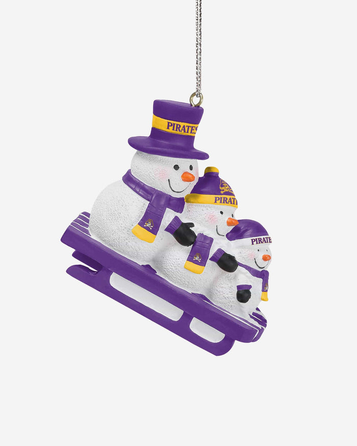 East Carolina Pirates Sledding Snowmen Ornament FOCO - FOCO.com