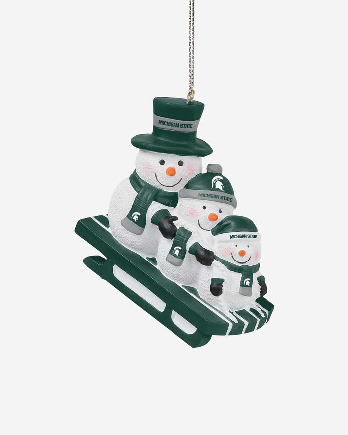 Michigan State Spartans Sledding Snowmen Ornament FOCO - FOCO.com