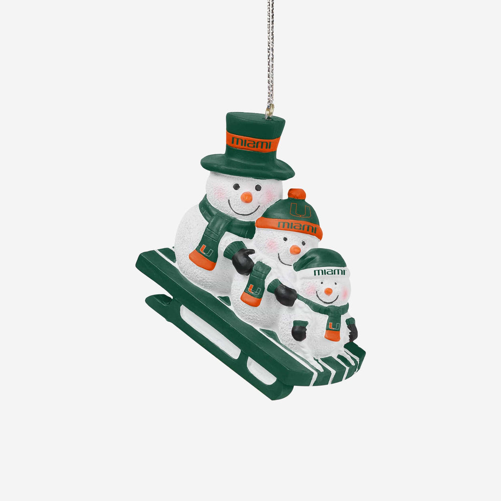 Miami Hurricanes Sledding Snowmen Ornament FOCO - FOCO.com