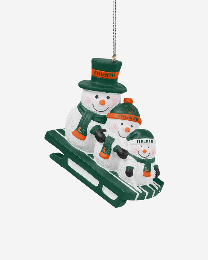 Miami Hurricanes Sledding Snowmen Ornament FOCO - FOCO.com