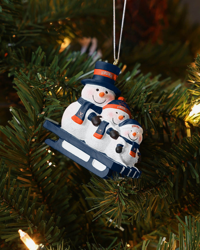 Virginia Cavaliers Sledding Snowmen Ornament FOCO - FOCO.com