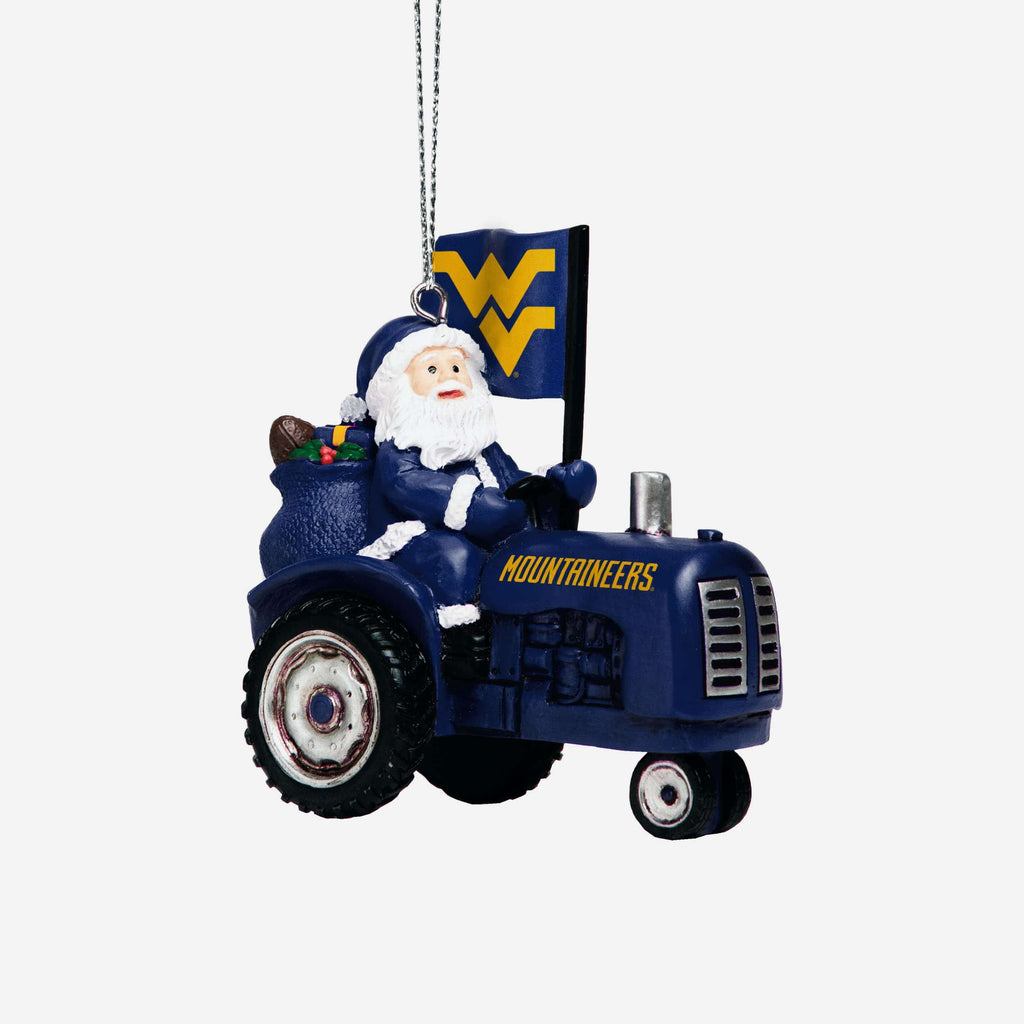 West Virginia Mountaineers Santa Riding Tractor Ornament FOCO - FOCO.com