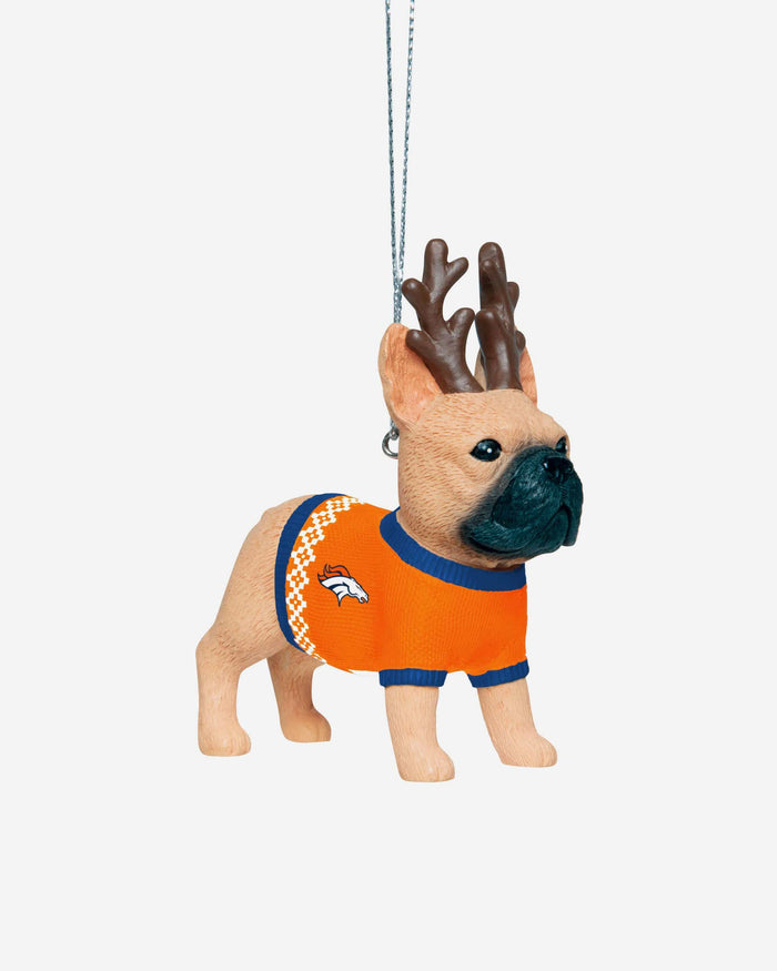 Denver Broncos French Bulldog Wearing Sweater Ornament FOCO - FOCO.com