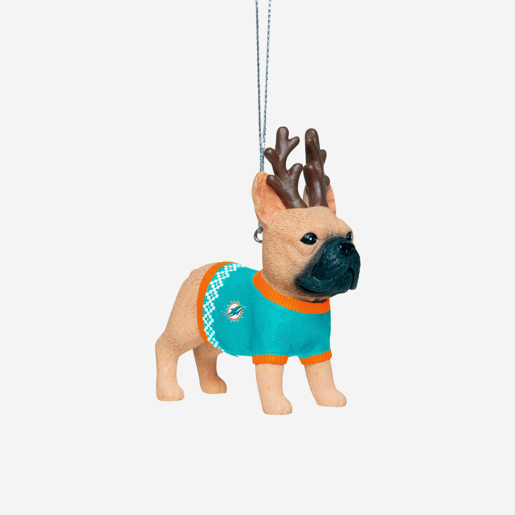 Miami Dolphins French Bulldog Wearing Sweater Ornament FOCO - FOCO.com