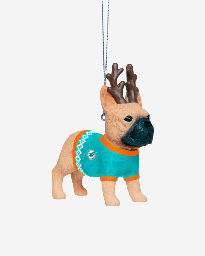 Miami Dolphins French Bulldog Wearing Sweater Ornament FOCO - FOCO.com
