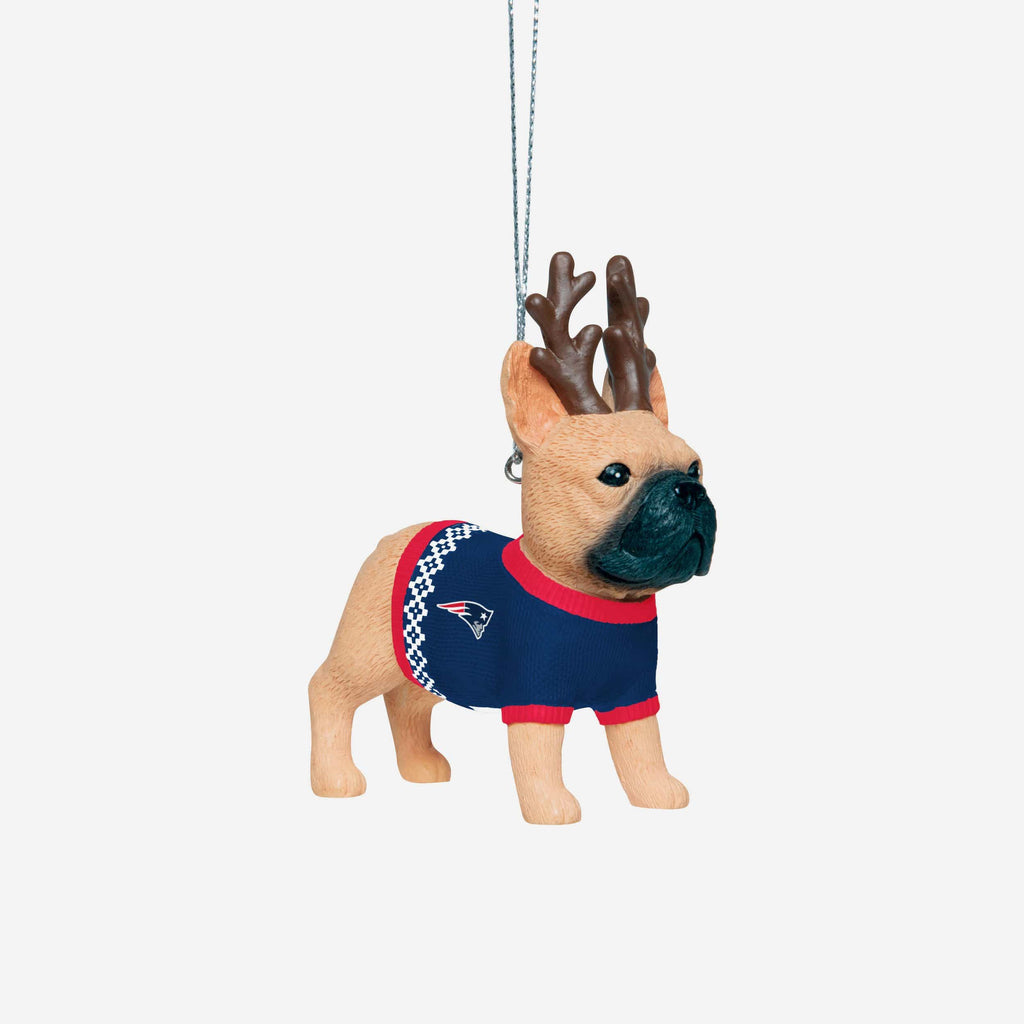 New England Patriots French Bulldog Wearing Sweater Ornament FOCO - FOCO.com