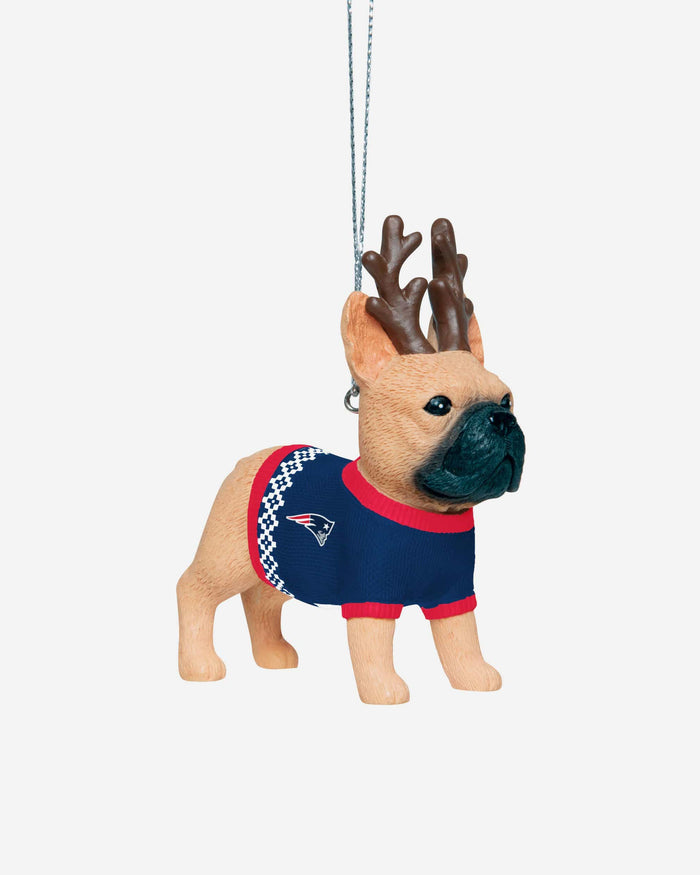 New England Patriots French Bulldog Wearing Sweater Ornament FOCO - FOCO.com