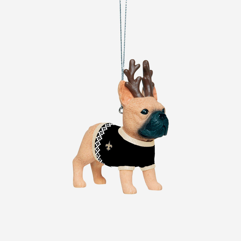 New Orleans Saints French Bulldog Wearing Sweater Ornament FOCO - FOCO.com