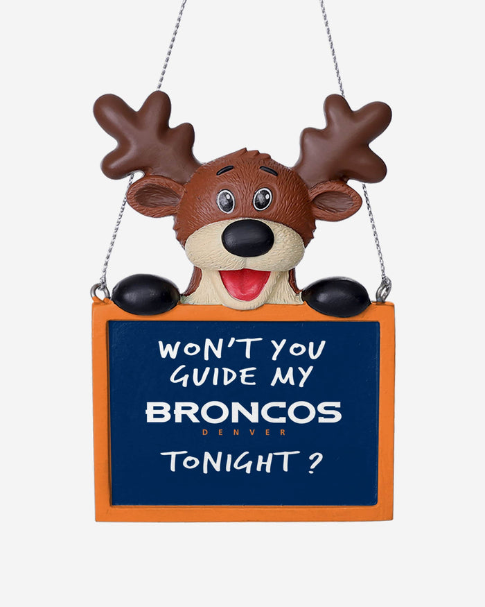Denver Broncos Reindeer With Sign Ornament FOCO - FOCO.com