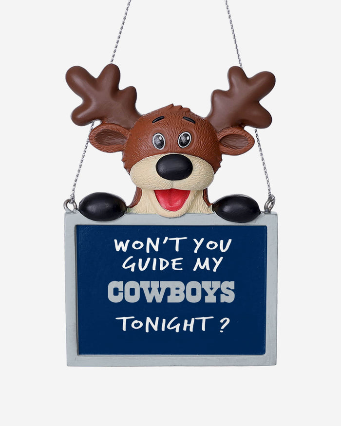 Dallas Cowboys Reindeer With Sign Ornament FOCO - FOCO.com