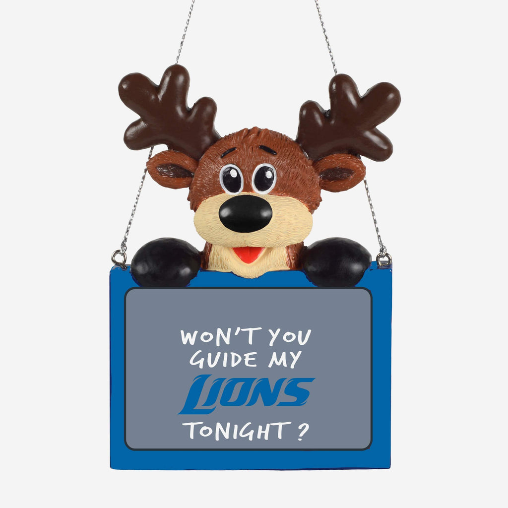 Detroit Lions Reindeer With Sign Ornament FOCO - FOCO.com
