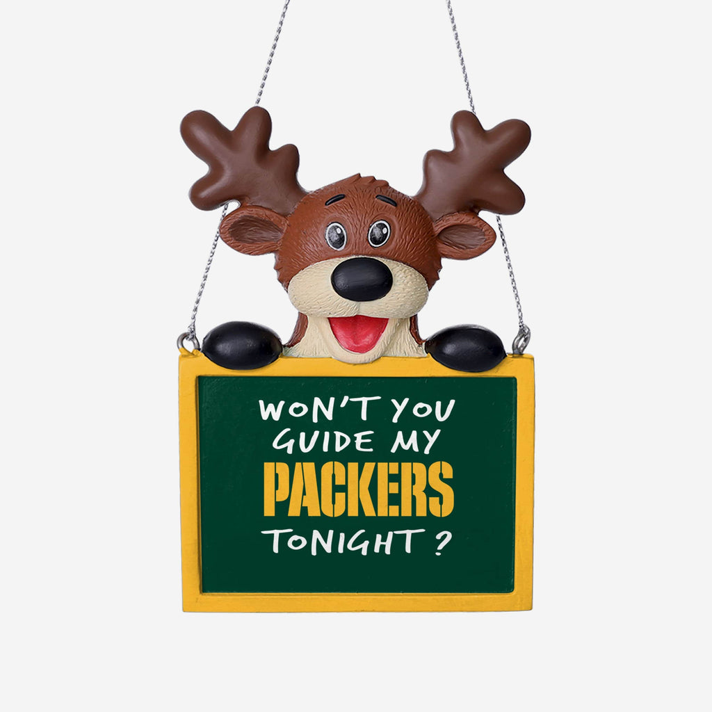 Green Bay Packers Reindeer With Sign Ornament FOCO - FOCO.com