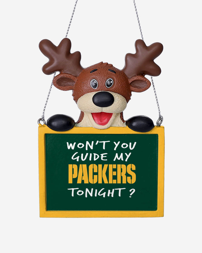 Green Bay Packers Reindeer With Sign Ornament FOCO - FOCO.com