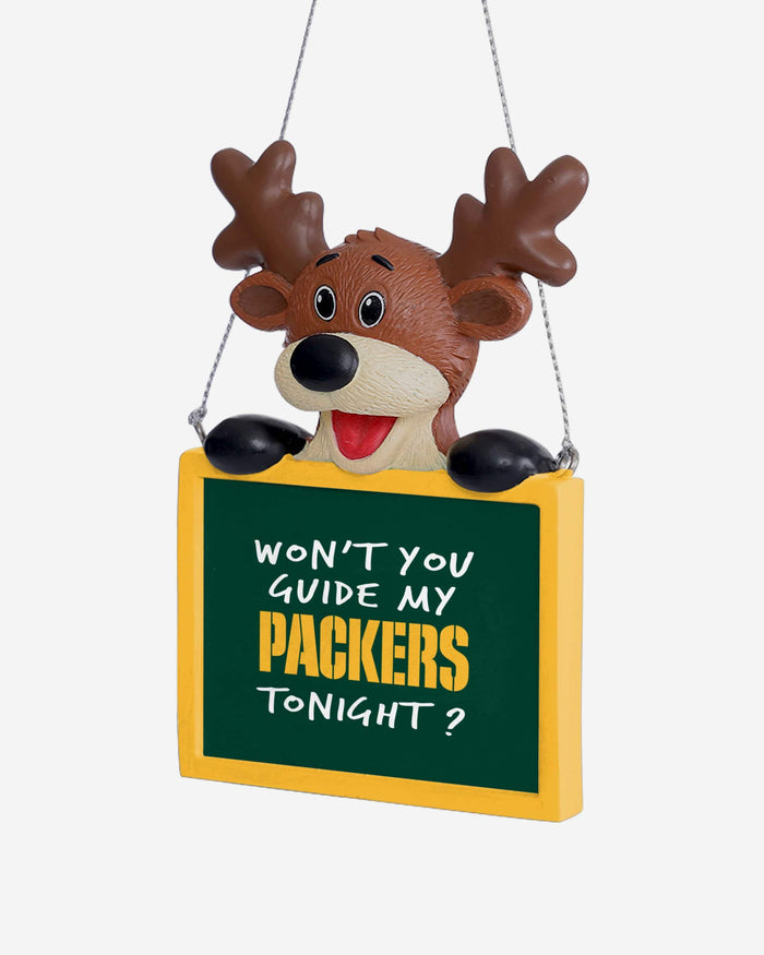 Green Bay Packers Reindeer With Sign Ornament FOCO - FOCO.com