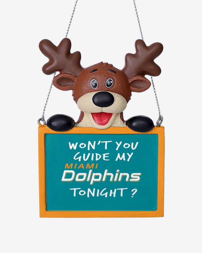 Miami Dolphins Reindeer With Sign Ornament FOCO - FOCO.com