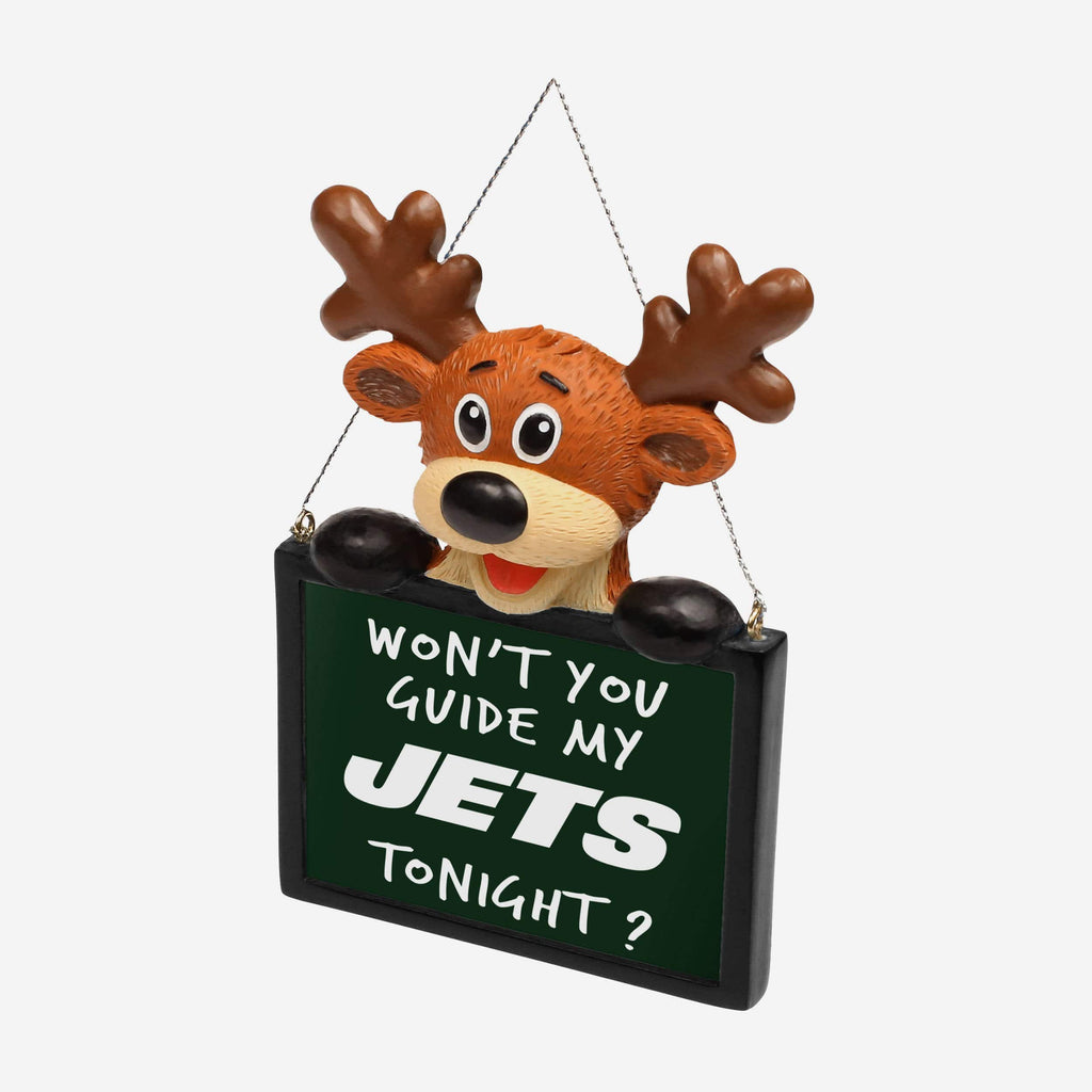 New York Jets Reindeer With Sign Ornament FOCO - FOCO.com