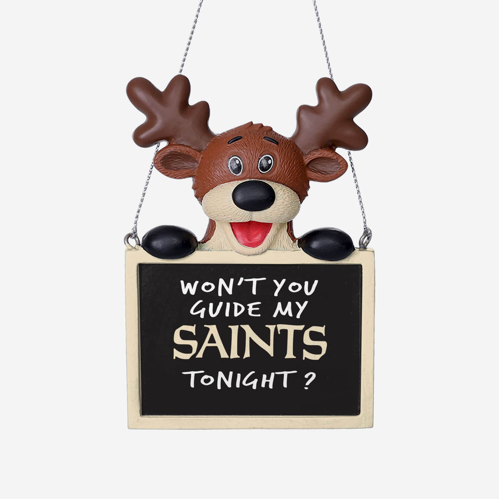 New Orleans Saints Reindeer With Sign Ornament FOCO - FOCO.com