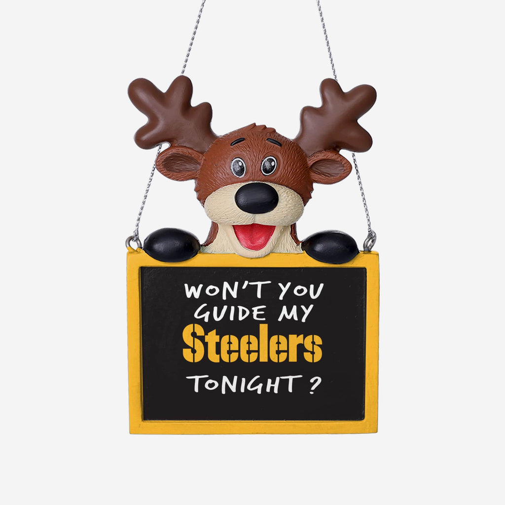 Pittsburgh Steelers Reindeer With Sign Ornament FOCO - FOCO.com