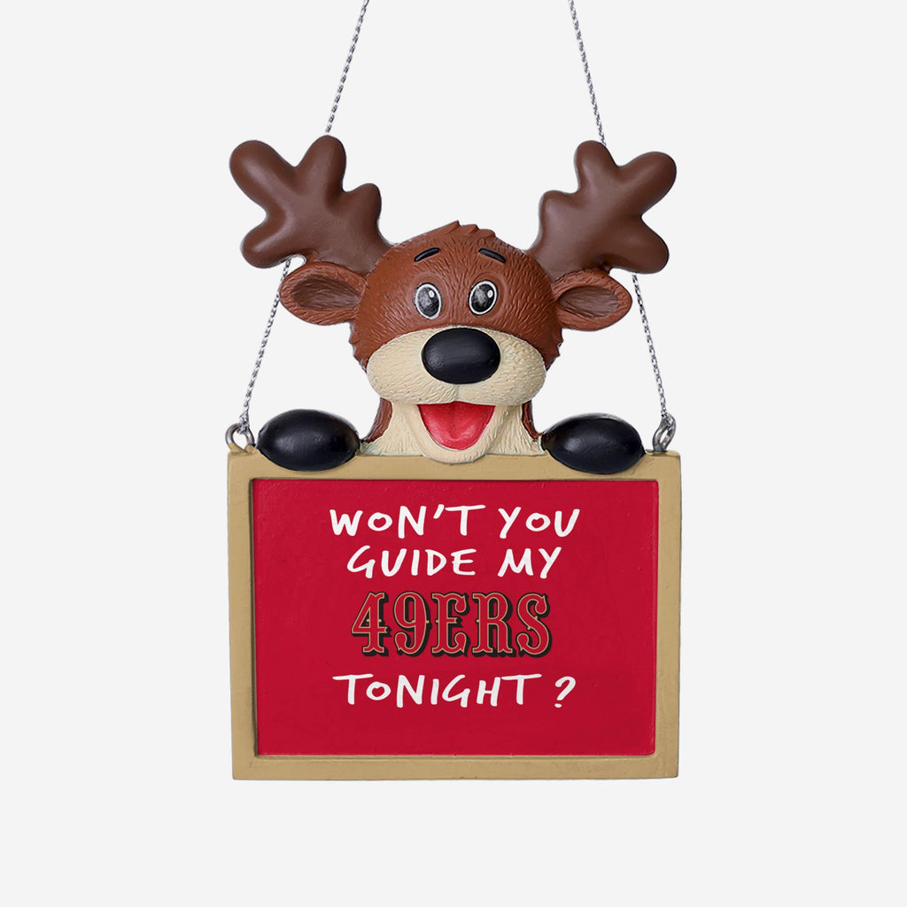 San Francisco 49ers Reindeer With Sign Ornament FOCO - FOCO.com