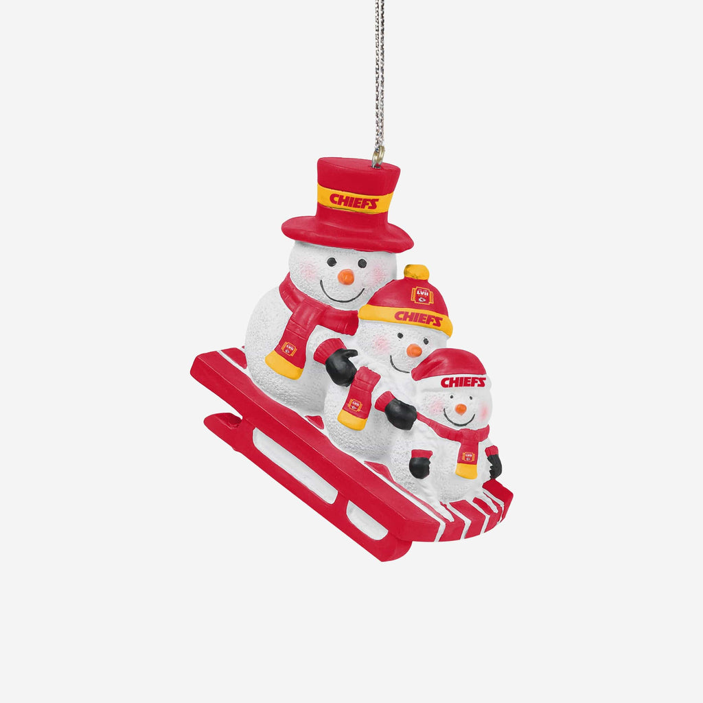 Kansas City Chiefs Super Bowl LVII Champions Snowmen Sledding Ornament FOCO - FOCO.com