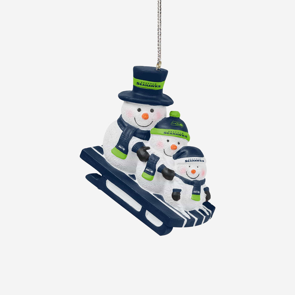 Seattle Seahawks Sledding Snowmen Ornament FOCO - FOCO.com