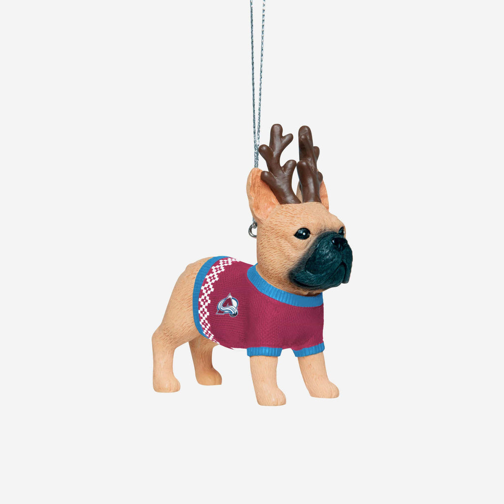 Colorado Avalanche French Bulldog Wearing Sweater Ornament FOCO - FOCO.com