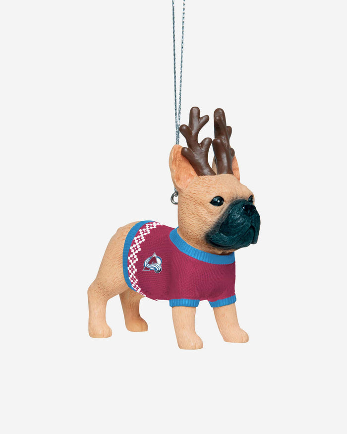 Colorado Avalanche French Bulldog Wearing Sweater Ornament FOCO - FOCO.com