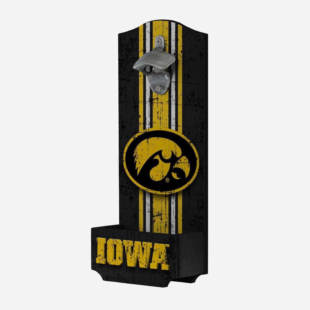 Iowa Hawkeyes Wooden Bottle Cap Opener Sign FOCO - FOCO.com