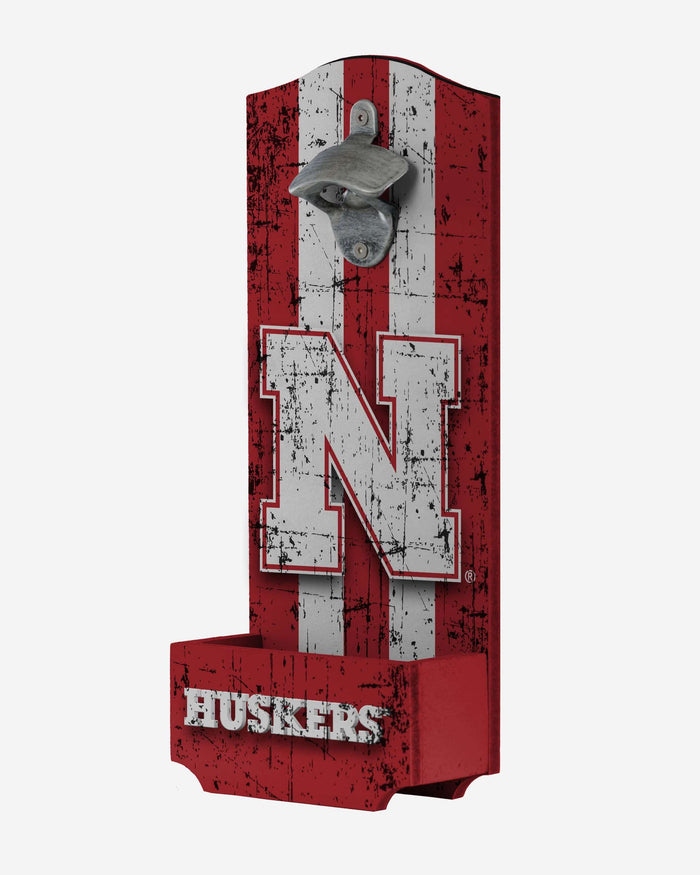 Nebraska Cornhuskers Wooden Bottle Cap Opener Sign FOCO - FOCO.com