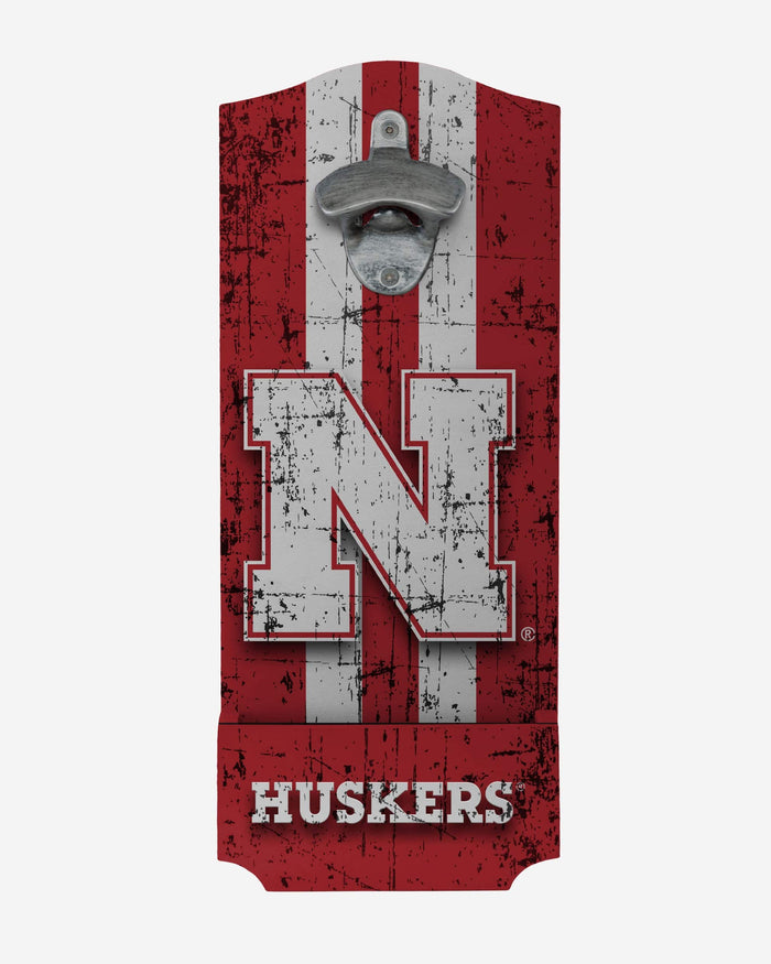 Nebraska Cornhuskers Wooden Bottle Cap Opener Sign FOCO - FOCO.com