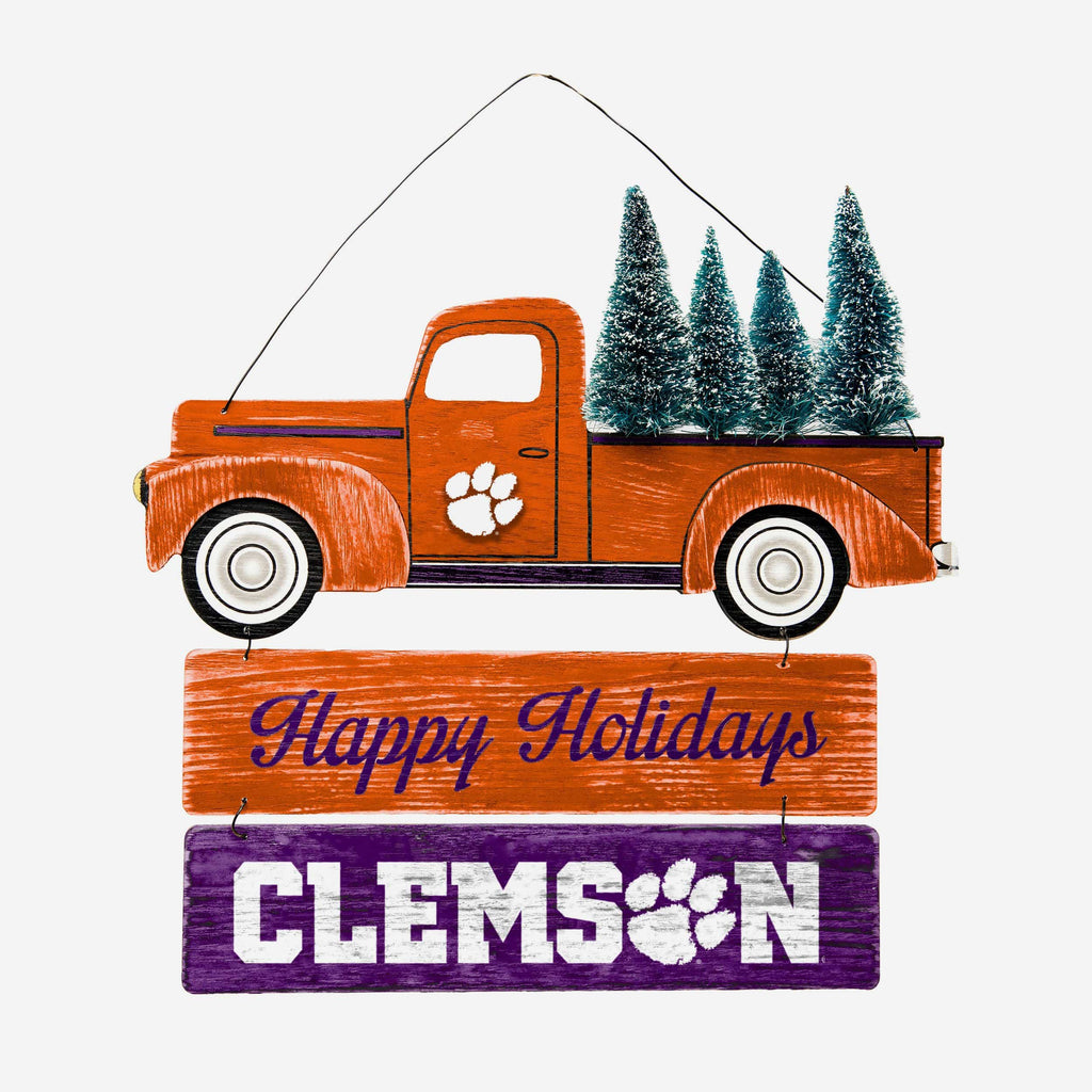 Clemson Tigers Wooden Truck With Tree Sign FOCO - FOCO.com